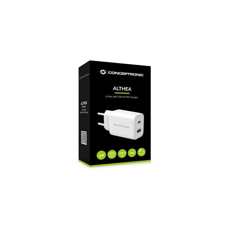 Conceptronic althea11w 2-port 33w pps usb pd charger, usb-a x 1, usb-c x 1, qc 3.0, 40.2 x 65.7 x 30 mm,  Incarcatoare telefoane | electropc.ro