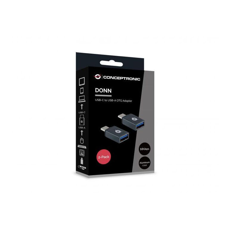 Conceptronic donn03g usb-c to usb-a otg adapter 2-pack, 10gbps, 15 x 7 x 32 mm,  Docking stations | electropc.ro