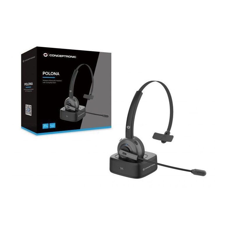 Conceptronic polona03bd bluetooth mono headset with charging dock, noise cancelling microphone, 146.1 x 168.45 x 52 mm,  Casti audio | electropc.ro
