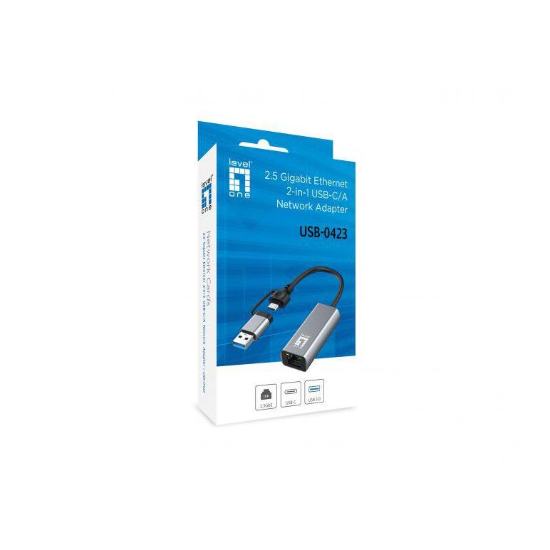 Levelone usb-0423  2.5 gigabit ethernet 2-in-1 usb-c/a network adapter, 59 x 25 x 14 mm,  Access point & Range Ext. | electropc.ro