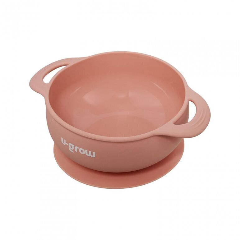 Set diversificare 3 piese silicon : bol , farfurie si cana cu cioc, roz, u-grow,  Articole hranire bebelusi | electropc.ro