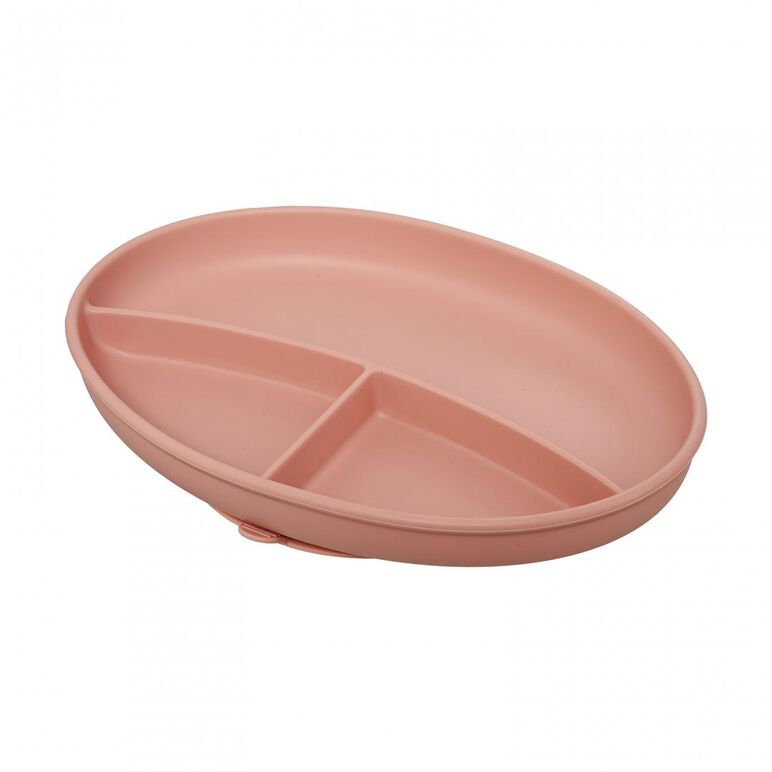 Set diversificare 5 piese silicon : baveta, bol, farfurie, lingurita si furculita, roz, u-grow,  Articole hranire bebelusi | electropc.ro