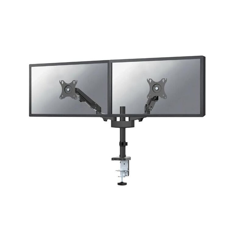 Brat de birou pentru monitor neomounts, poate sustine 2 monitoare cu diagonala display 17-27", suporta pana la 14kg per monitor, full motion, +45°, -45° inclinatie, +90°, -90° swivel, +180°, -180° rotatie,  vesa min 75x75, vesa max 100x100, reglabil pe in,  Suporturi TV & Monitor | electropc.ro