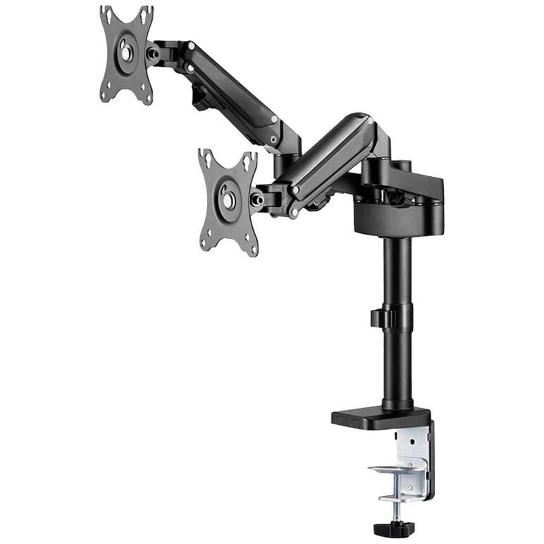 Brat de birou pentru monitor neomounts, poate sustine 2 monitoare cu diagonala display 17-27", suporta pana la 14kg per monitor, full motion, +45°, -45° inclinatie, +90°, -90° swivel, +180°, -180° rotatie,  vesa min 75x75, vesa max 100x100, reglabil pe in,  Suporturi TV & Monitor | electropc.ro