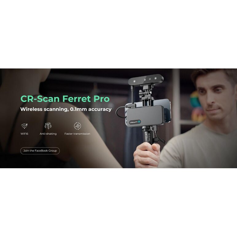 Creality 3d scanner cr-scan ferret pro, rezolutie 3d: 0.16mm, distanta lucru: 150-700mm, viteza scanare: 30fps, acuratete: 0.1mm, conectivitate wireless wi-fi6, durata sesiune max: 2.5h, capacitate acumulator: 5000mah, sisteme de operare: ios, windows, an,  Accesorii imprimare 3D | electropc.ro
