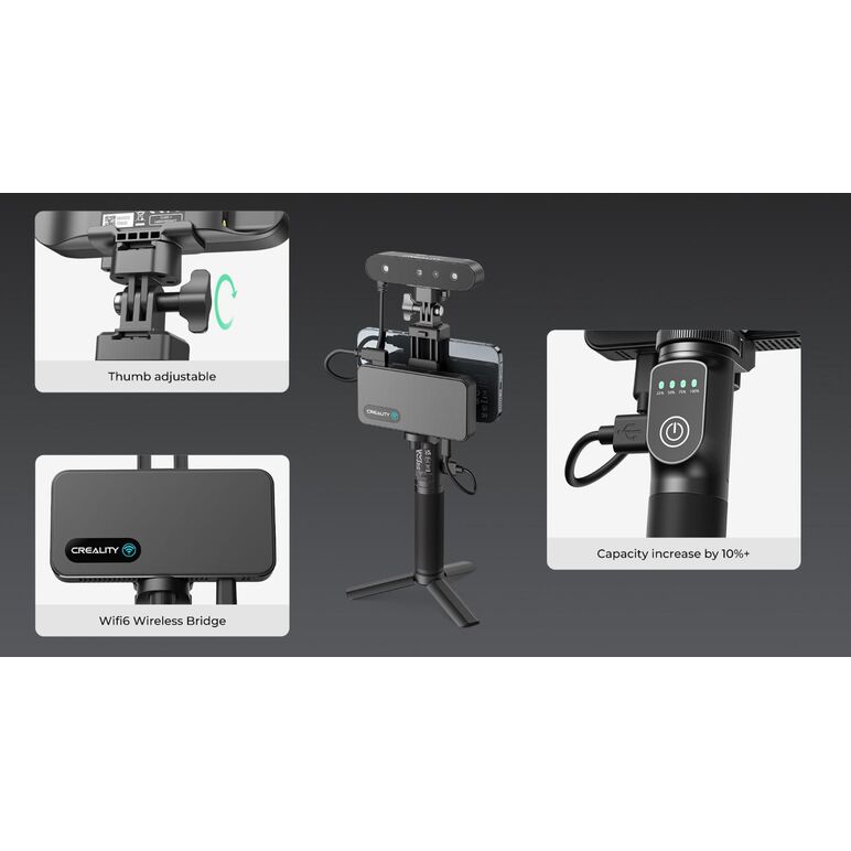 Creality 3d scanner cr-scan ferret pro, rezolutie 3d: 0.16mm, distanta lucru: 150-700mm, viteza scanare: 30fps, acuratete: 0.1mm, conectivitate wireless wi-fi6, durata sesiune max: 2.5h, capacitate acumulator: 5000mah, sisteme de operare: ios, windows, an,  Accesorii imprimare 3D | electropc.ro