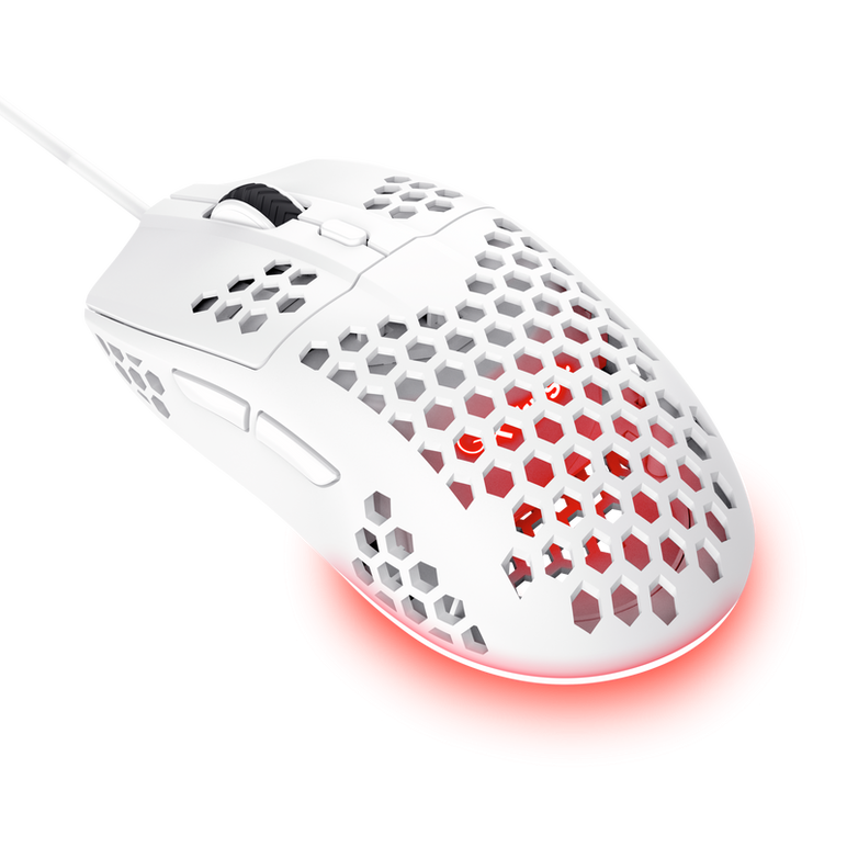 Mouse cu fir trust gxt 928w helox, rezolutie maxima 6400 dpi, 6 butoane, interfata usb-a, alb,  Mouse | electropc.ro