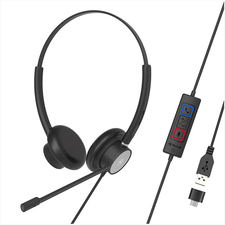 Casti cu fir call center tellur voice 320, binaural, usb, negru,  Casti audio | electropc.ro