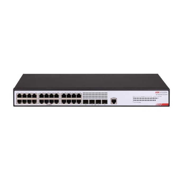 Switch hikvision ds-3e2528-hi-24t4f: 24 × gigabit rj45 port,4 × gigabit fiber optical port, capacitate: 56 gbps, alimentare: ac：100 v～240 v ac，50/60 hz, dimensiuni: 440.00 mm × 160.00 mm × 43.60 m, greutate: 2.1kg, instalare: rack.,  Switch-uri | electropc.ro