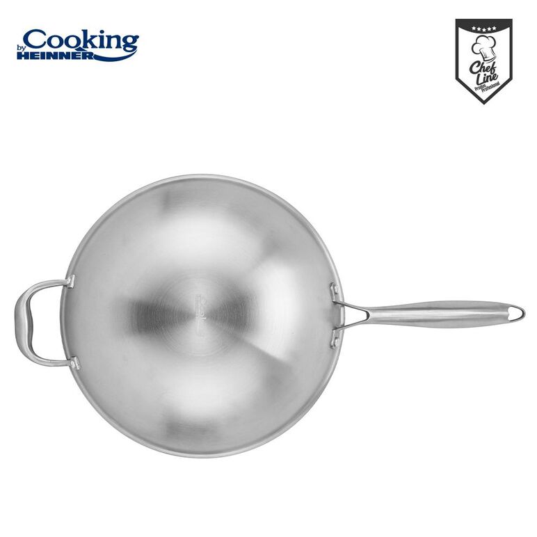 Tigaie wok inox + capac sticla 30x8.5 cm, 4.5l, titanium3, cooking by heinner,  Tigai si seturi | electropc.ro