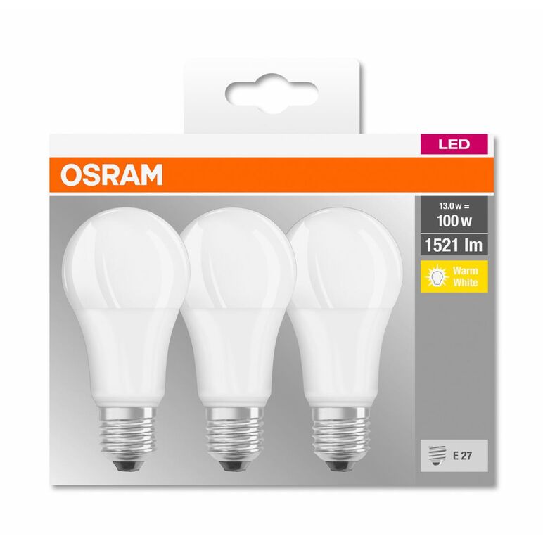 3 becuri led osram base classic a, e27, 13w (100w), 1521 lm,lumina calda (2700k),  Becuri si Tuburi LED | electropc.ro
