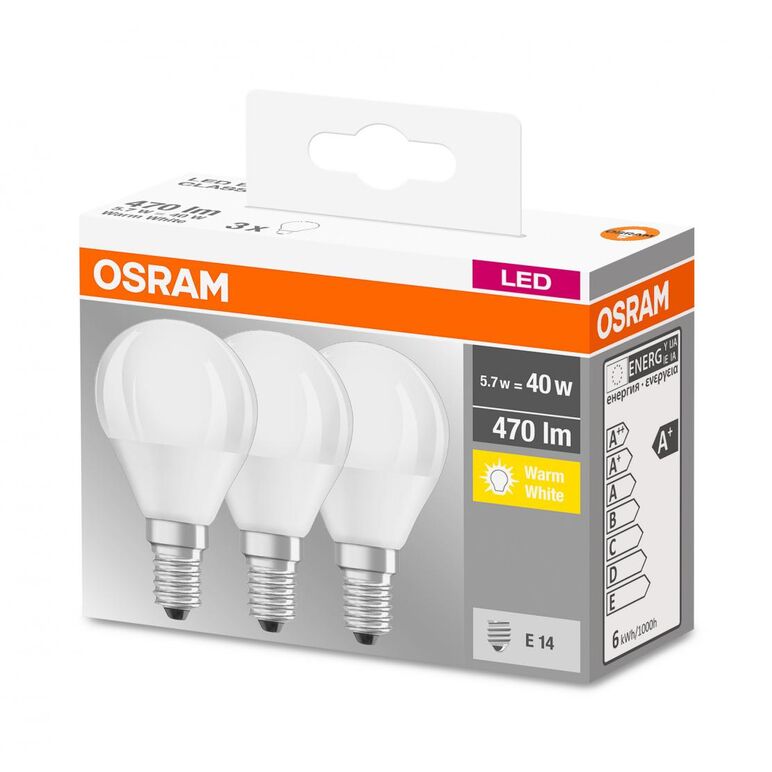 3 becuri led osram base classic b, e14, 4.9w (40w), 470 lm, lumina calda (2700k),  Becuri si Tuburi LED | electropc.ro
