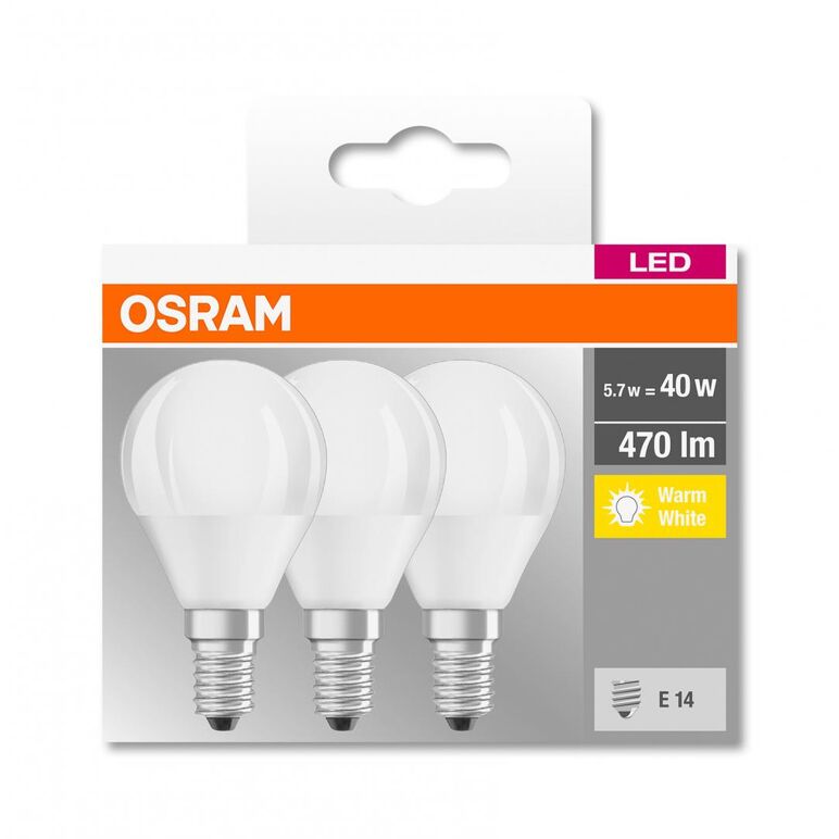 3 becuri led osram base classic b, e14, 4.9w (40w), 470 lm, lumina calda (2700k),  Becuri si Tuburi LED | electropc.ro