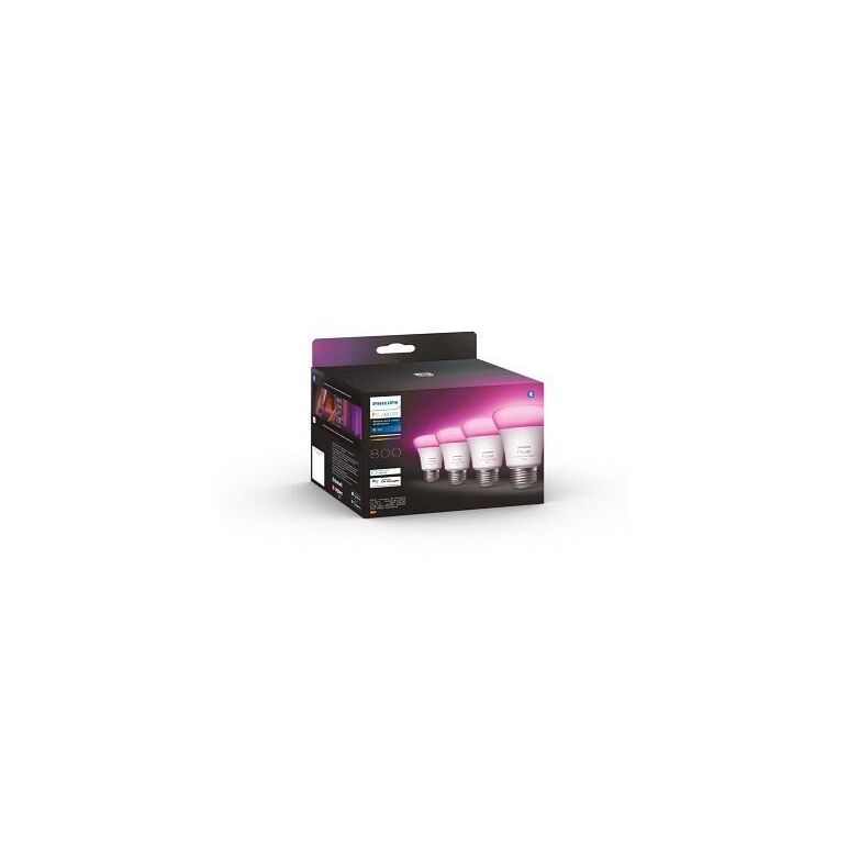 4 becuri led rgb inteligente philips hue a60, bluetooth, e27, 6.5w (60w), 806 lm, lumina alba si color (2200-6500k),  Becuri si Tuburi LED | electropc.ro
