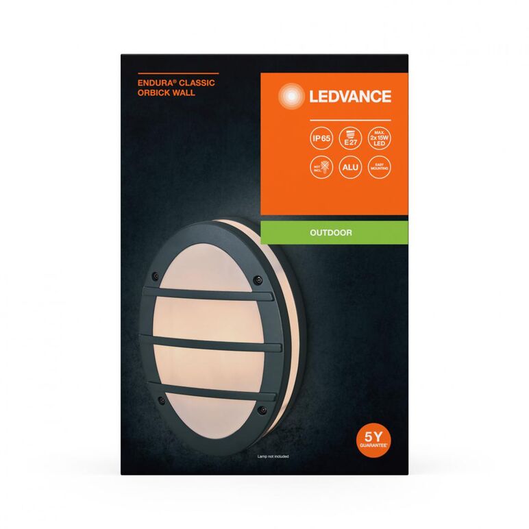 Aplica pentru exterior ledvance endura orbick, 2xe27, max. 2x15w led, ip65, 200x95x290 mm, aluminiu/policarbonat, forma ovala, gri inchis,  Aplice de exterior | electropc.ro