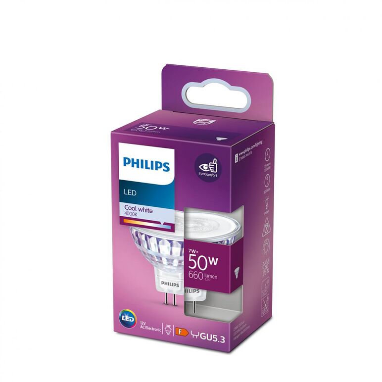 Bec led philips, eyecomfort, gu5.3, 7w (50w), 660 lm, lumina neutra (4000k),  Becuri si Tuburi LED | electropc.ro