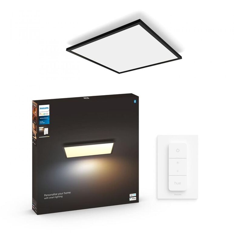 Panou led philips hue aurelle sq, bluetooth, 39w, 3750 lm, lumina alba (2200-6500k), ip20, 60cm, aluminiu, negru, intrerupator cu variator inclus,  Lampi de interior | electropc.ro
