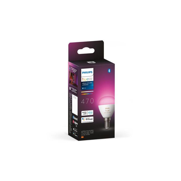 Bec led rgb inteligent philips hue p45, bluetooth, e14, 5.1w, 470 lm, lumina alba si color (2000-6500k),  Becuri si Tuburi LED | electropc.ro