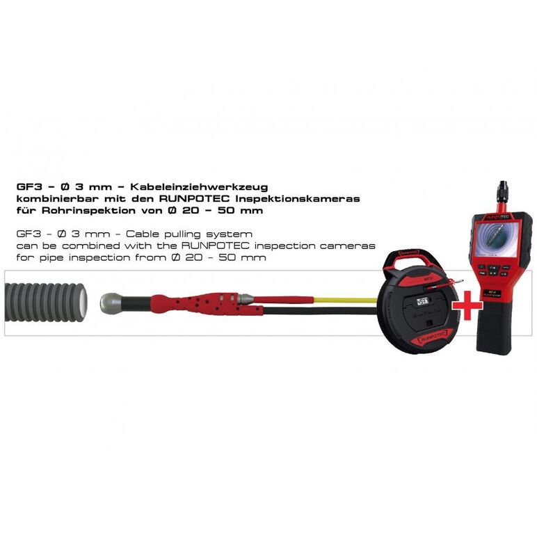 RUNPOTEC GF3 - Tragator cablu din fibra de sticla cu accesorii si contor electronic, diametru 3mm x 30m, 10193,  Sisteme de tragere a cablurilor | electropc.ro