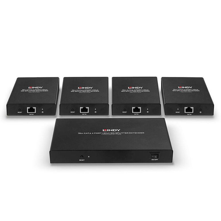 Lindy 70m 4 port cat.6 hdmi 4k60 splitter extender  description  distribute 4k hdmi signals to up to 4 displays in multiple locations supports resolutions up to 4k@60hz, with additional support for hdr features a loop-through hdmi output on the transmitte,  Splittere audio-video | electropc.ro