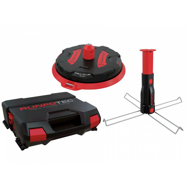 Set complet RUNPOTEC XB 300 - derulator tamburi, diametru 300 mm, max 300 kg + mandrina multifunctionala + geanta transport, 10170,  Sisteme pentru role de cablu | electropc.ro