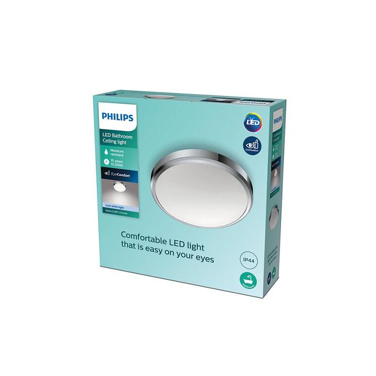 Plafoniera led philips doris cl257, 17w, 1700 lm, lumina neutra (4000k), ip44, 31.3cm, crom,  Lampi de interior | electropc.ro
