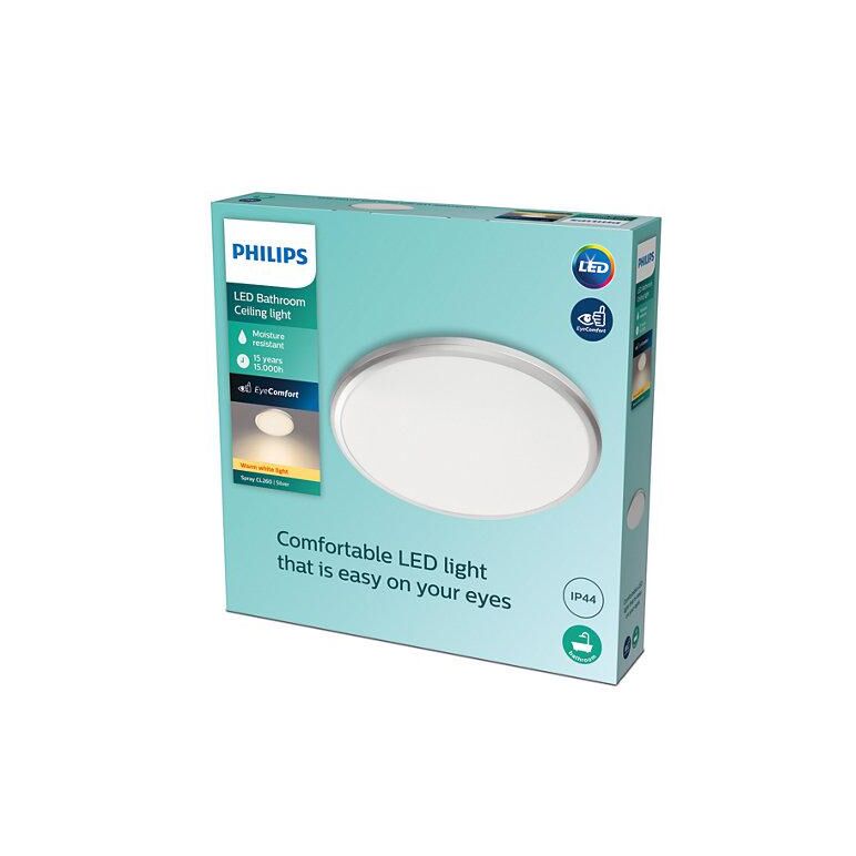 Plafoniera led philips spray cl260, 12w, 1200 lm, lumina calda (2700k), ip44, 28.7cm, metal/plastic, argintiu,  Lampi de interior | electropc.ro