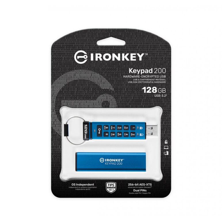 Usb flash drive kingston 128gb ironkey keypad 200, usb 3.2 gen1, fips 140-3 lvl 3 (pending) aes-256 encrypted,  Memorii USB | electropc.ro