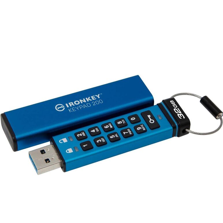Usb flash drive kingston 32gb ironkey keypad 200, usb 3.2 gen1, fips 140-3 lvl 3 (pending) aes-256 encrypted,  Memorii USB | electropc.ro