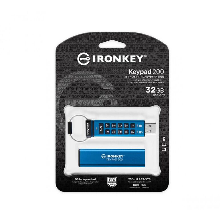 Usb flash drive kingston 32gb ironkey keypad 200, usb 3.2 gen1, fips 140-3 lvl 3 (pending) aes-256 encrypted,  Memorii USB | electropc.ro