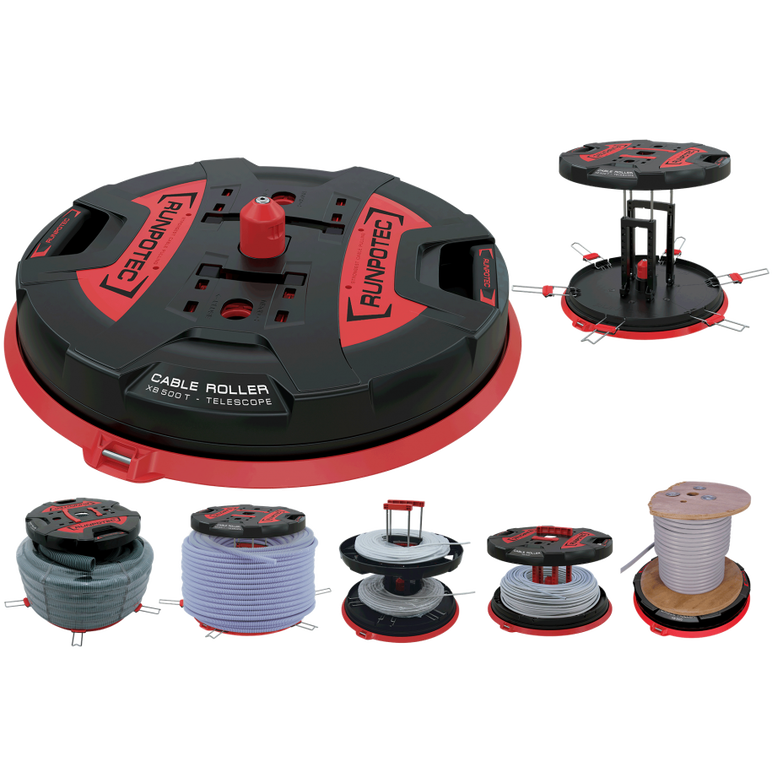 RUNPOTEC XB 500 T/XB500T - derulator tamburi cu extensie telescopica, diametru 500 mm, max 800 kg, include 2 bete pentru tragatoare 7.5mm, 10187,  Sisteme pentru role de cablu | electropc.ro