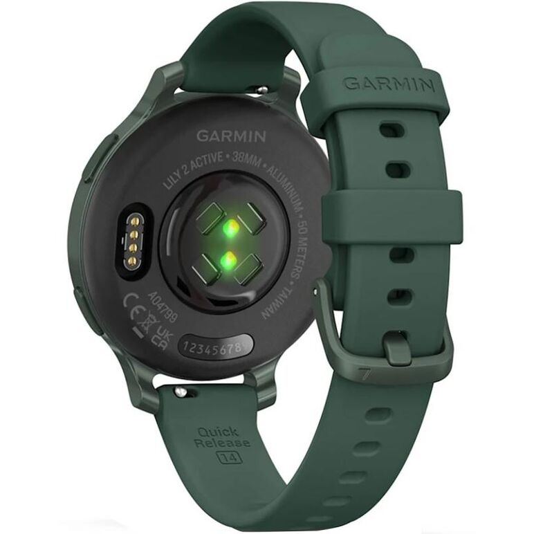 Ceas garmin lily 2 active, display amoled, dimensiune afisaj 25,4 mm x 21,3 mm,rezolutie afisaj 240 x 201 pixeli, memorie 8gb, autonomie pana la 9 zile, rezistanta la apa pana la 5 atm, greutate: 24,4g, ramă jasper green şi curea jasper green din silicon,  SmartWatch-uri | electropc.ro