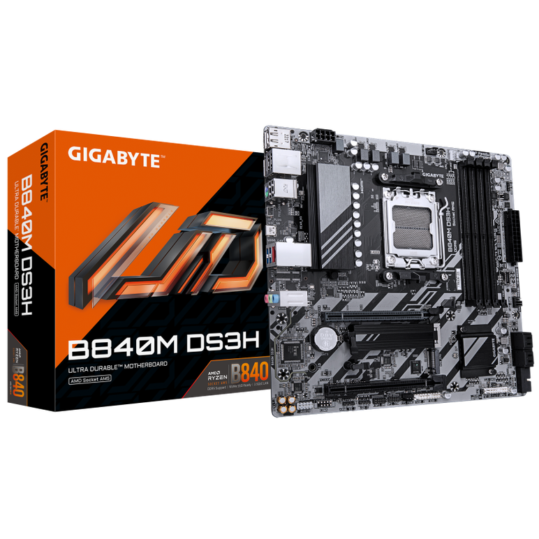 Placa de baza gigabyte b840m ds3h am5, 4x ddr5, 1x hdmi 2x dp, 1x pcie 4.0 x16 1x pcie 3.0 x16, 2x m.2, 4x sata 6gb/s, matx,  Placi de baza | electropc.ro