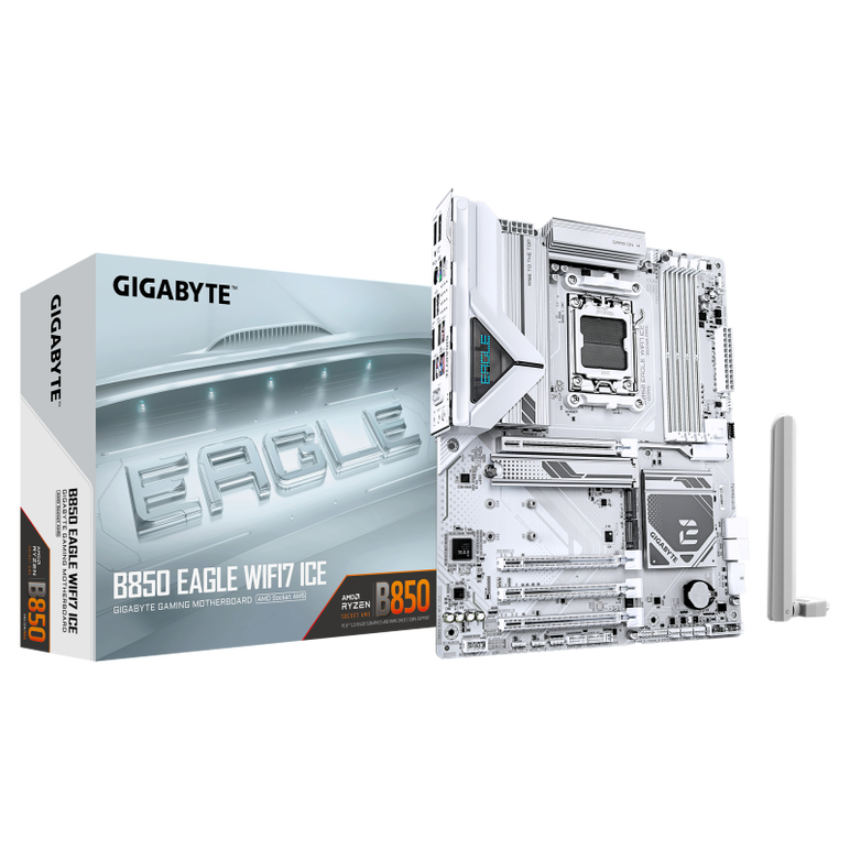 Placa de baza gigabyte b850 eagle wifi7 ice am5, 4x ddr5, 1x dp 1x hdmi, 1x pcie 5.0 x16 1x pcie 4.0 x16 2x pcie 3.0 x16, 3x m.2, 4x sata 6gb/s, atx,  Placi de baza | electropc.ro