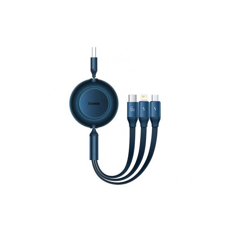 Cablu alimentare si date baseus bright mirror 3 in 1 retractable, pt smartphone, usb type-a la micro-usb+lightning+usb type-c66w,1.1m, albastru,  Cabluri periferice | electropc.ro