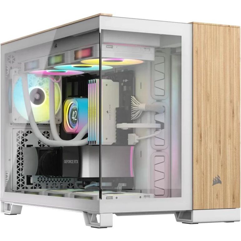 Carcasa corsair 2500x micro atx dual chamber white/bamboo wood,  Carcase | electropc.ro