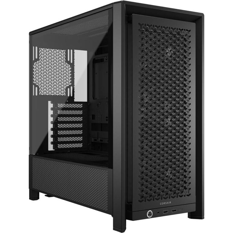 Carcasa corsair frame 4000d rs mid tower negru, tempered glass, sloturi expansiune 7 orizontale sau 3 verticale, drive bays: 2x3.5" 4x2.5", ventilatoare suportate: 11 (spate: 1x120mm sau 1x140mm, fata: 3x120mm sau 2x140mm sau 2x200mm, lateral: 3x120mm sau,  Carcase | electropc.ro