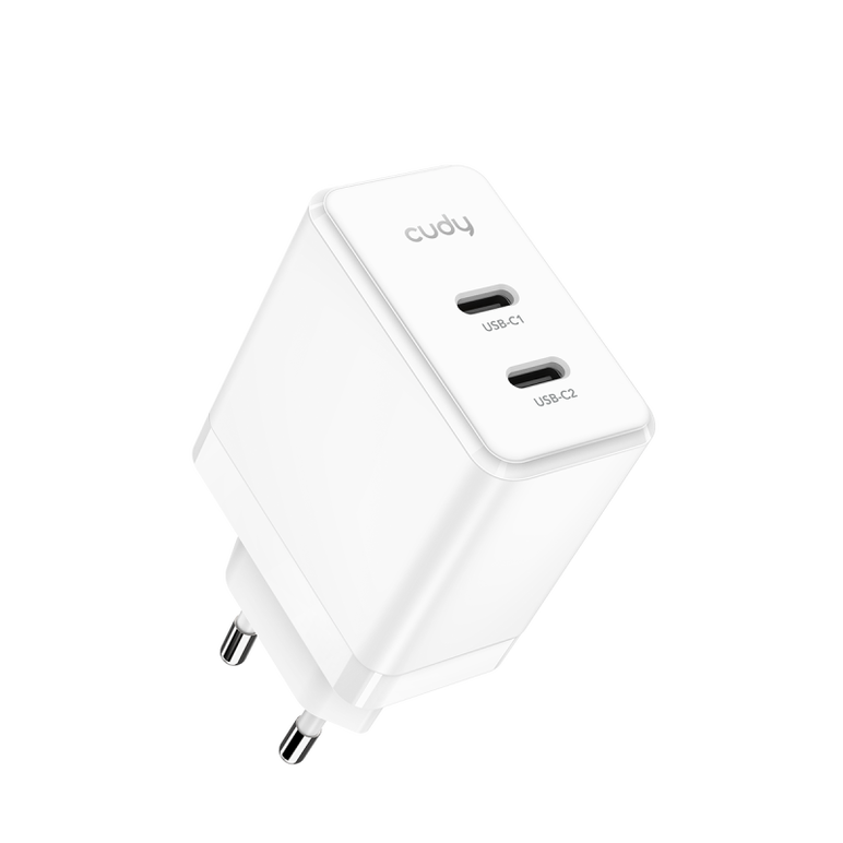 Cudy 2-port 40w usb-c charger, gan, 2 x usb-c (20w max per port), qc+pps+pd 3.0, eu plug, fast charge for iphone 12 series and above, galaxy, ipad, macbook air and more,  Incarcatoare telefoane | electropc.ro