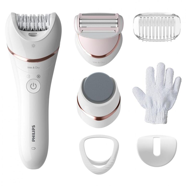 Epilator umed si uscat philips seria 8000 bre730/10, 7 accesorii, 32 pensete, utilizare fara fir, 2 setari viteza, opti-light, discuri ceramice, argintiu, l x a x i (mm) 65x210x185,  Epilatoare | electropc.ro