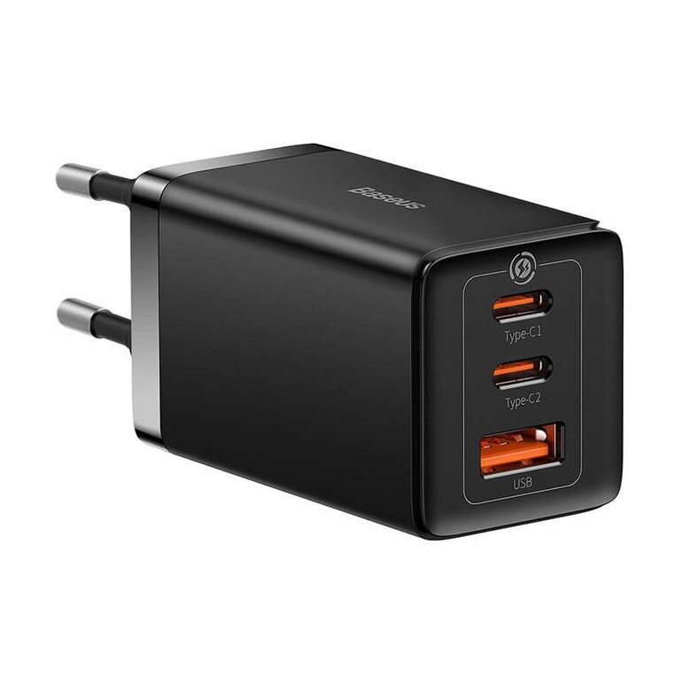 Incarcator retea baseus gan5 pro, quick charge 65w, 2 porturi usb pd, 1 port usb quick charge, include cablu usb -c la usb-c de 100w, lungime 1m, negru,  Incarcatoare telefoane | electropc.ro