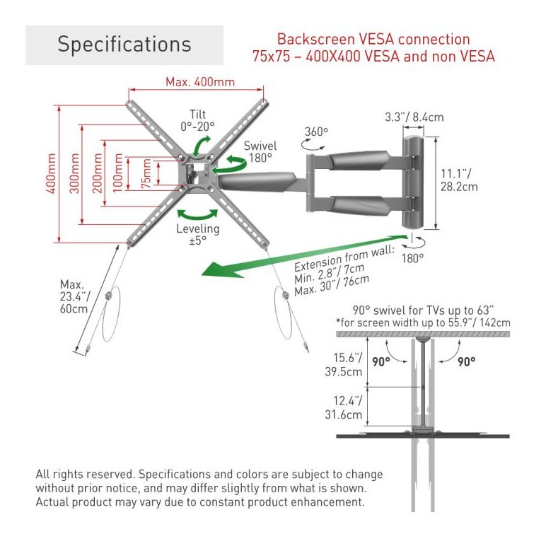 Suport tv perete pentru exterior barkan 4move od xlong, pentru display-uri cu diagonala 13"-65", suporta pana la 36kg, cu reglare in 4 axe, vesa 75x75 - 400x400, gri,  Suporturi TV & Monitor | electropc.ro