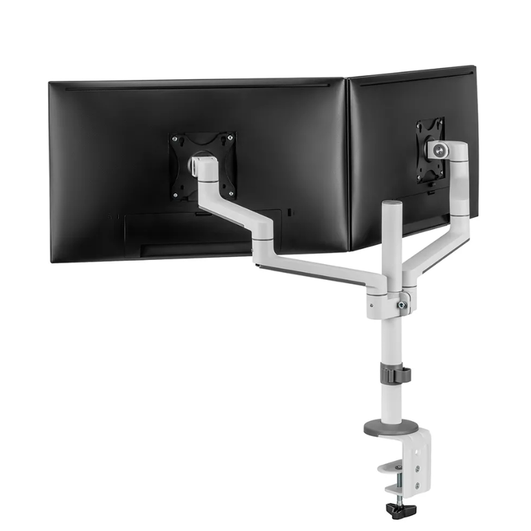 Brat dublu monitor neomounts ds60-425wh2; pentru display-uri cu diagonale 17"-27", sistem de prindere vesa 75x75~100x100, greutate maxima suportata 8 - per ecrankg, tilt +90°, -30°, swivel +90°, -90°, rotate +360°, distanta fata de perete 128-460mm; inalt,  Suporturi TV & Monitor | electropc.ro