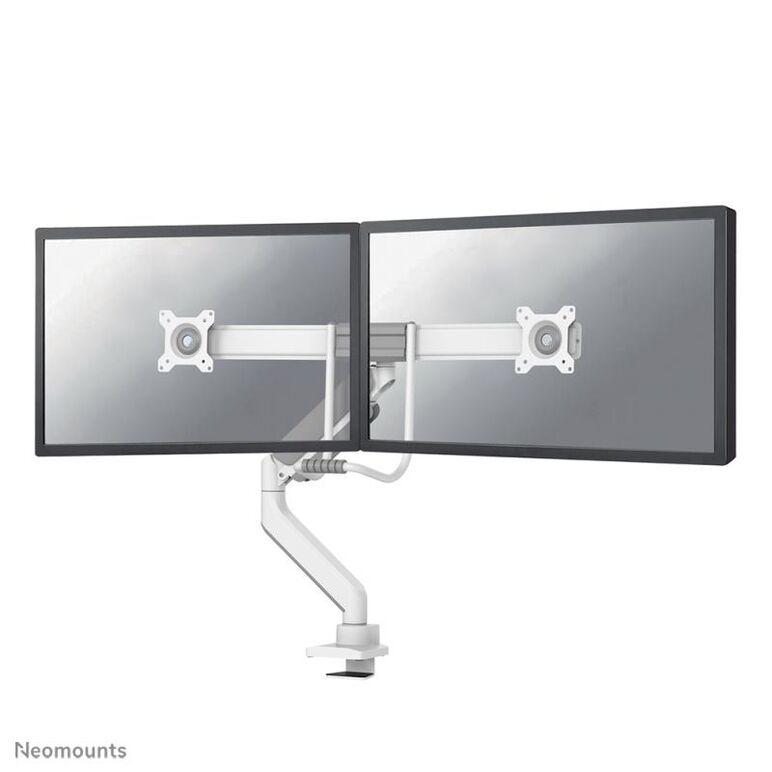 Brat dublu monitor neomounts ds75-450wh2; pentru display-uri cu diagonale 17"-32", sistem de prindere vesa 75x75~100x100, greutate maxima suportata 8 - per ecrankg, full motion, tilt 10°, swivel 90°, rotate 180°; gas spring; culoare alb. garantie 5 ani,  Suporturi TV & Monitor | electropc.ro