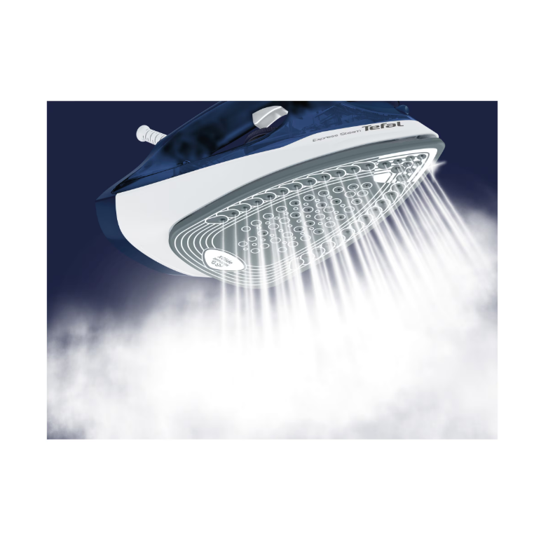 Fier de calcat tefal express steam fv2838e0, 2400w, jet de abur 180 g/min, abur variabil 0-40 g/min, 270 ml, functie anticalcar, alb/albastru,  Fiare de calcat | electropc.ro