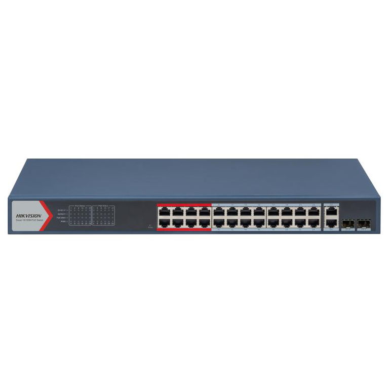 Switch 24 porturi hikvision ds-3e1326p-ei(b), l2, smart managed, 24 × 10/100 mbps poe rj45 ports si 2 × gigabit combos, putere poe 370w, extend mode - pana la 300 metri, maxim 30w per port, switching capacity 8.8 gbps, network topology management, alarm p,  Switch-uri | electropc.ro