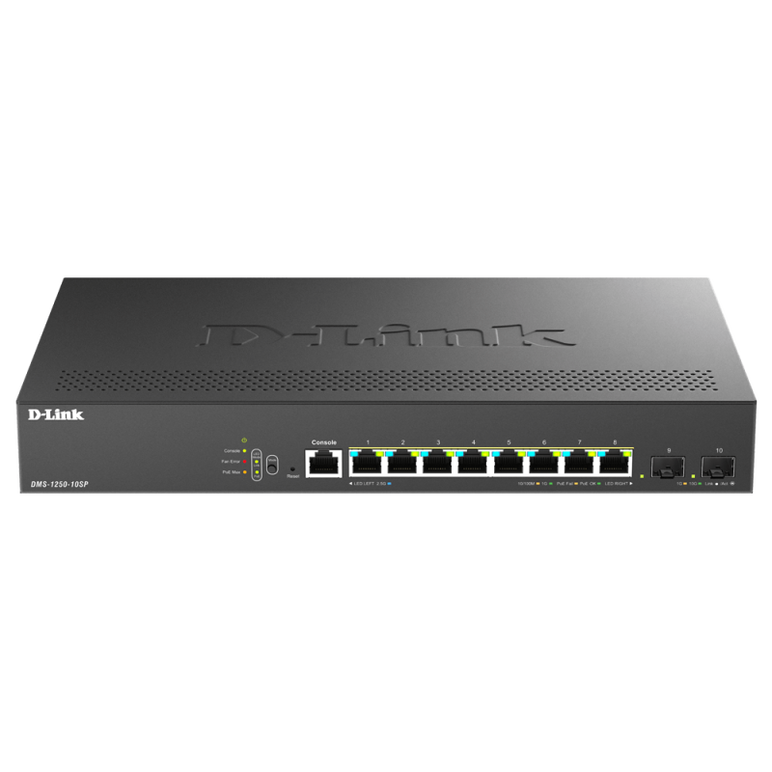 Switch d-link dms-1250-10sp , 8 porturi gigabit, 2 porturi sfp+, protocol 802.1d stp 802.1s mstp 802.1w rstp, rackabil,  Switch-uri | electropc.ro