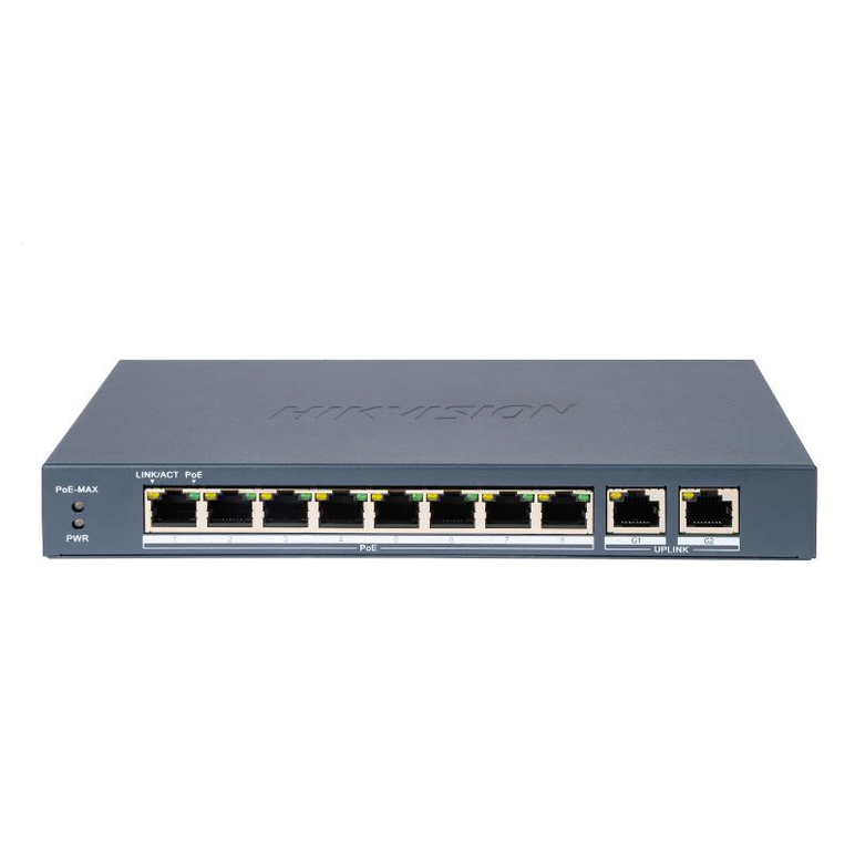 Switch poe hikvision ds-3e0310p-e/m(b): 8 × 10/100 mbps poe port, and 2 × gigabit rj45 port, poe standard: ieee 802.3af;ieee 802.3at, 8 porturi poe maxim 30w, buget poe 80w, tensiune alimentare: 54vdc, 1.2a, dimensiuni: 217.60 mm × 27.60 mm × 108.50 mm, g,  Switch-uri | electropc.ro