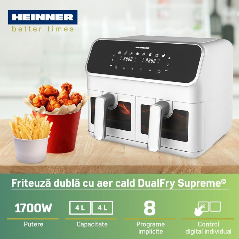 Friteuza dubla cu aer cald heinner dualfry supreme haf-h8db17wh,  Friteuze | electropc.ro