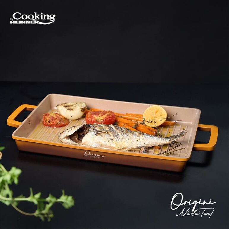 Tava gratar aluminiu turnat 36 x 26.4 x 4 cm, nicolai tand, origini, cooking by heinner,  Tavi copt | electropc.ro