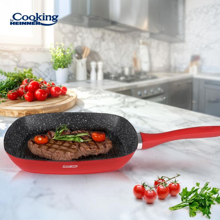 Tigaie grill aluminiu forjat 28x4cm, red stone, cooking by heinner,  Tigai si seturi | electropc.ro